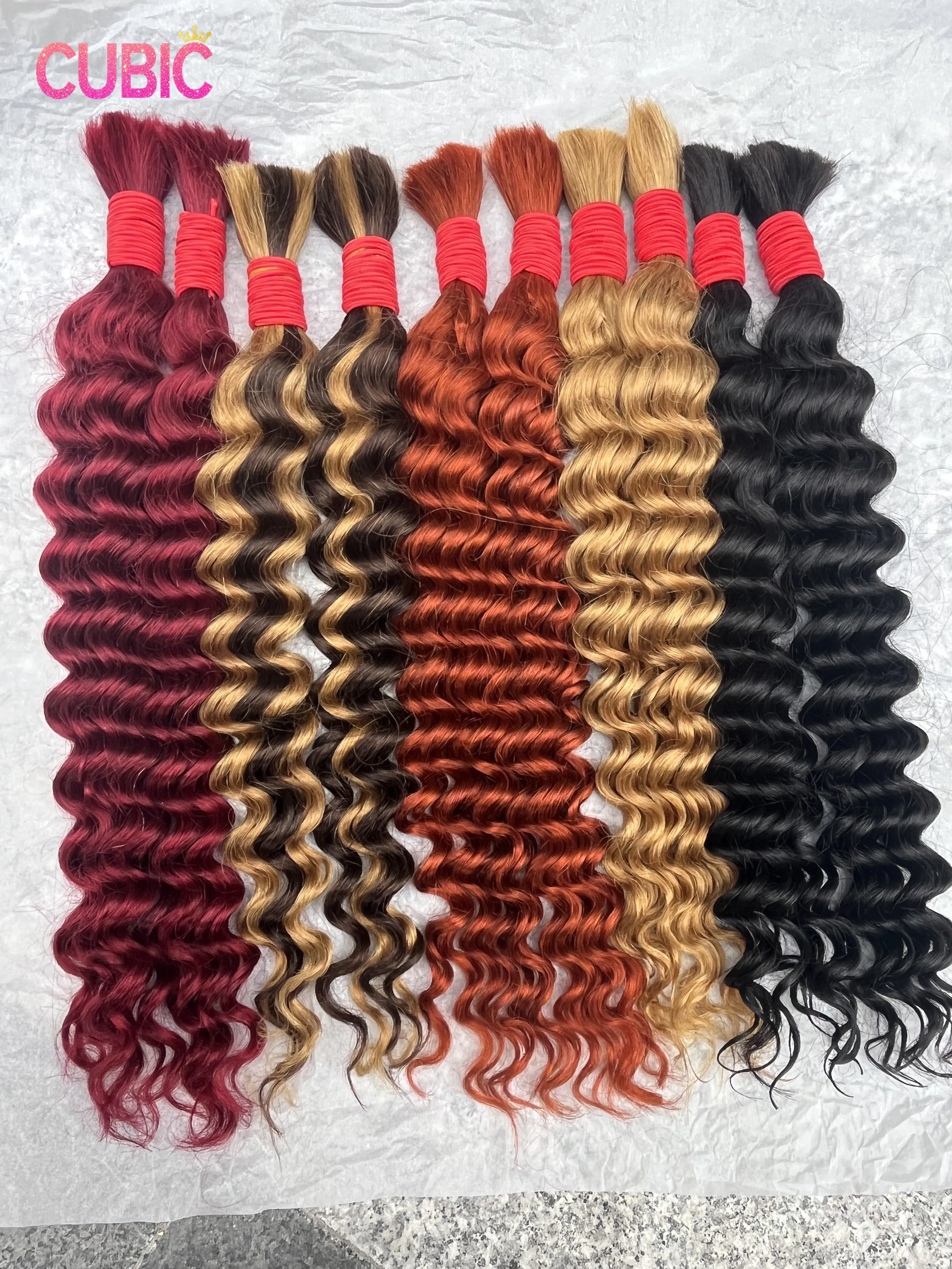 CUBIC Braids Human Hair Bulk 27# Deep Wave Hair Bundles 4/27# No Weft Curly Boho Braids Human Hair 350#for Boho Braiding