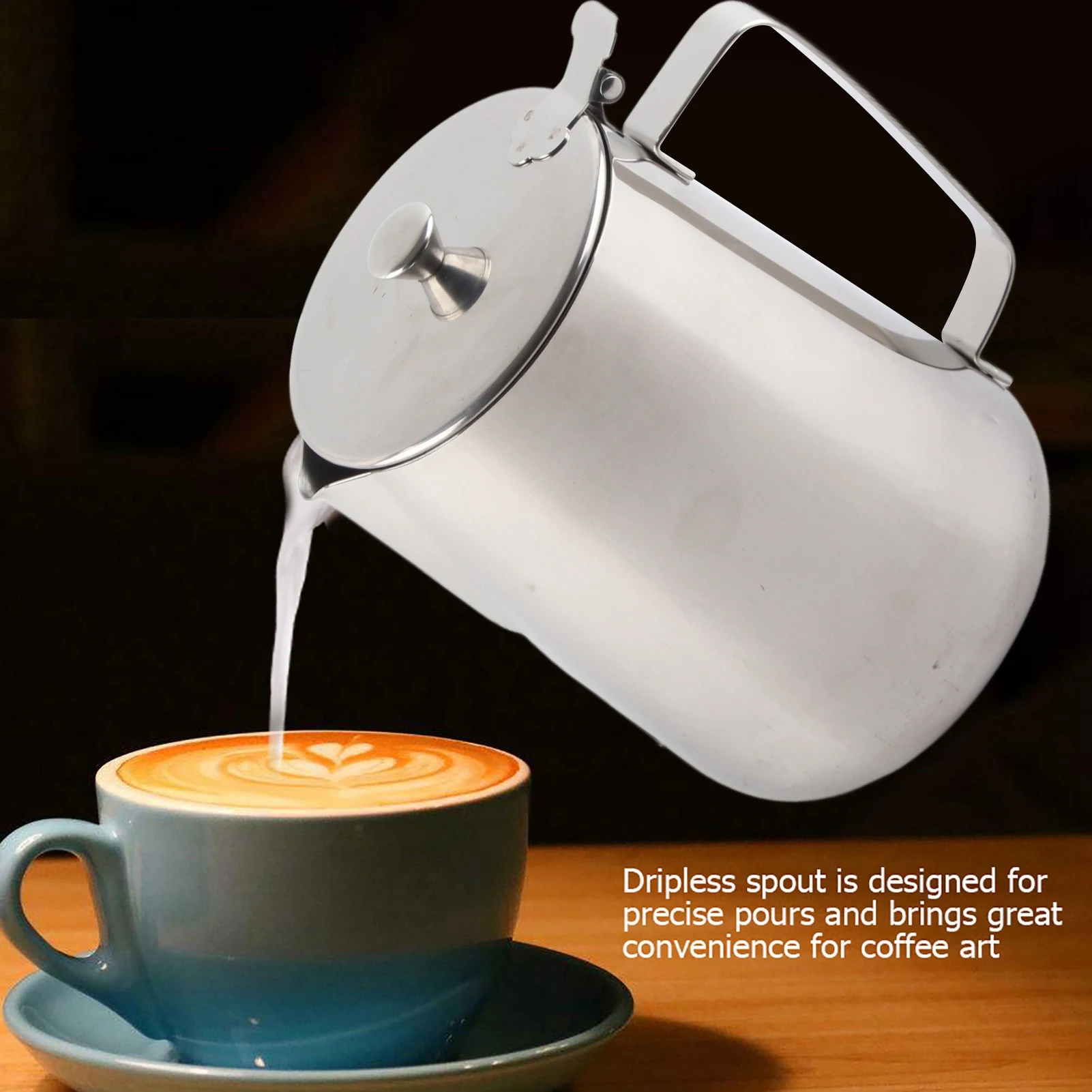 Stainless Steel Coffee Cup Mug Milk Frothing Pitcher Jug with Lid for Latte Coffee Art Milk Frothing Cup Stainless Steel Cup