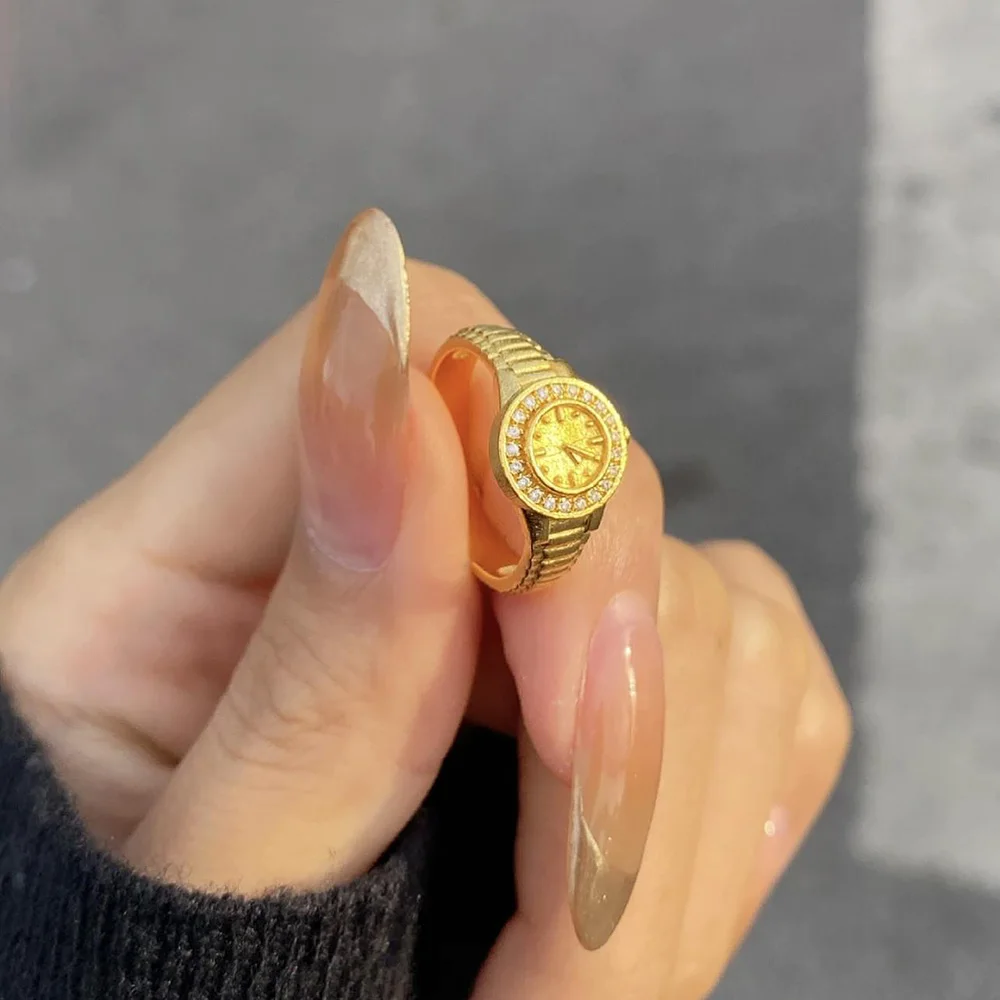 520 Watch Shape Ring for Women Gold Color Ins Design Adjustable Open Ring Zirconia Finger Jewelry Valentine's Day Gift  KDR001 image 4