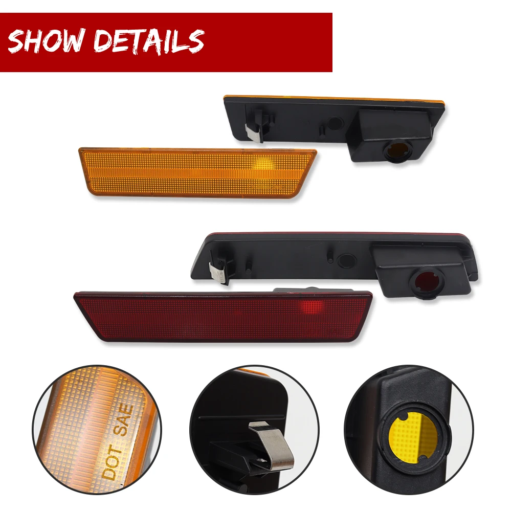 Front / Rear Bumper Side Marker Indicator Light Cover Housings Kit For 2008-2014 Dodge Challenger No Bulb/Socket Car Accessories