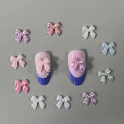 100PCS/Bag Bow Knot AB Colorful Resin Nail Art Decoration Accessories Charms 3D Kawaii 11*11MM Ribbon Nail Jewelry Gems