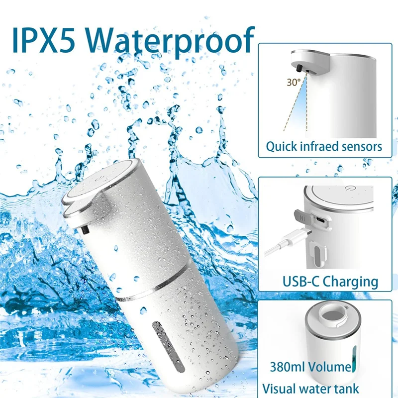 【RECOMMEND】 Distribuidor automático de sabão espumante 380ml Distribuidor automático de sabão espumante com 4 níveis ajustáveis