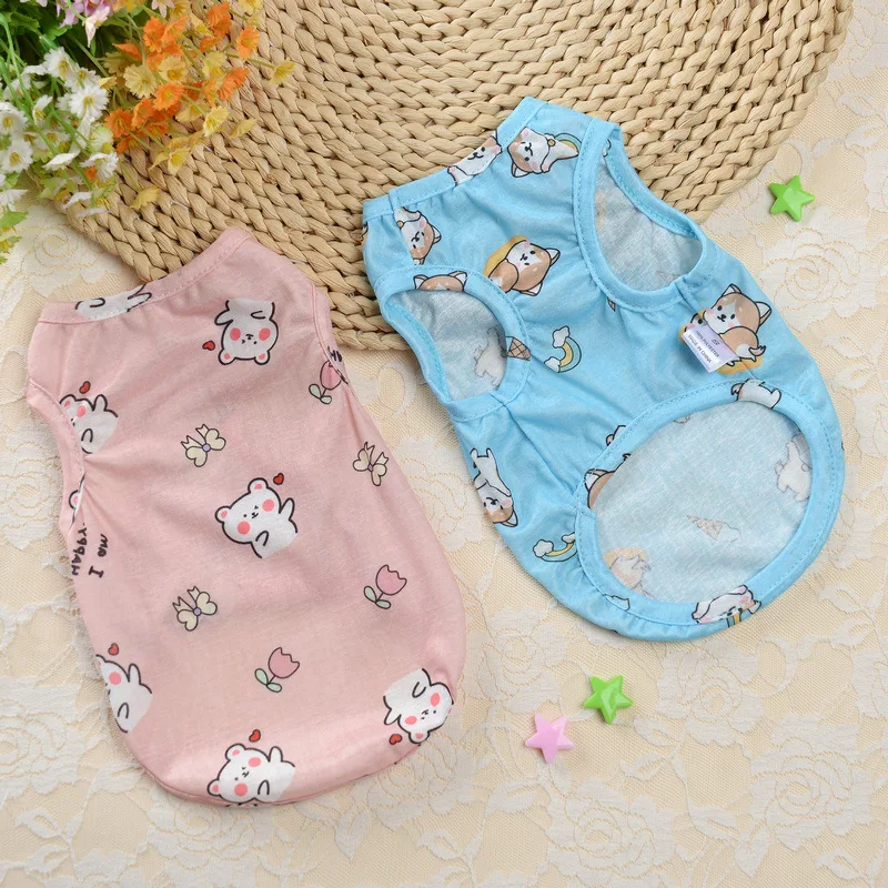 Thin Dog Vest Printed Pet Shirt Summer Dog Clothes For Small Medium Dogs Sleeveles Puppy Cat T-shirt Yorkshire Teddy Costumes