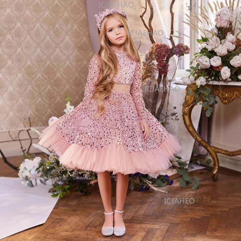 2026 New Children Long Dress Clothes Birthday Piano Show Sleeve Princess Performance Host Model Kids Formal Pageant Gown Costume