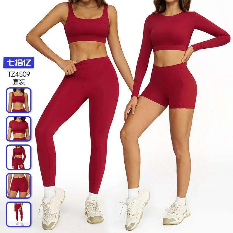 

Jin 'an Nude Yoga Set, Round Neck Tight shock-absorbing Sports Set, Running Outdoor Fitness Yoga Set, 4509 shorts, black bra