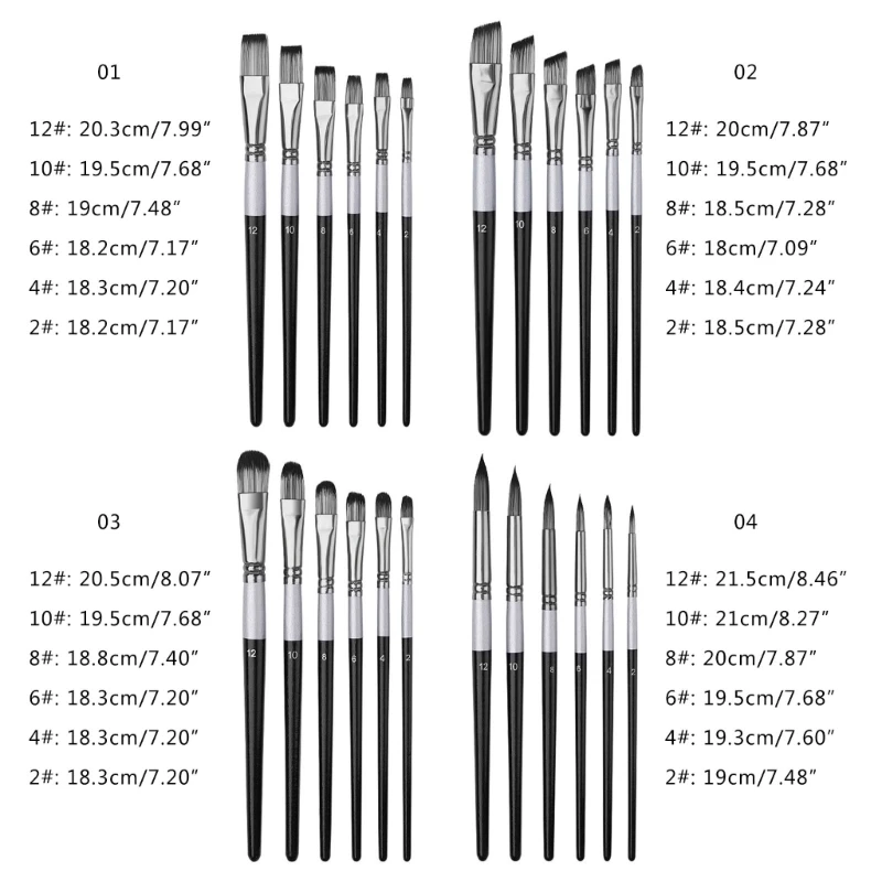 6 Chiếc Nghệ Sĩ Chuyên Nghiệp Cọ Sơn Phẳng/Xiên/Vòng/Đầu Nhọn Cọ Sơn Trang Sức Giọt