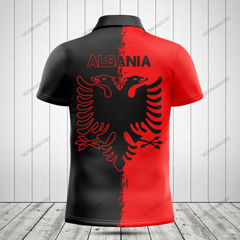 Custom Name Albania Shield Graphic Red Black Polo Shirt Summer Casual Men's Fashion Streetwear O-neck Oversized Clothing Jersey