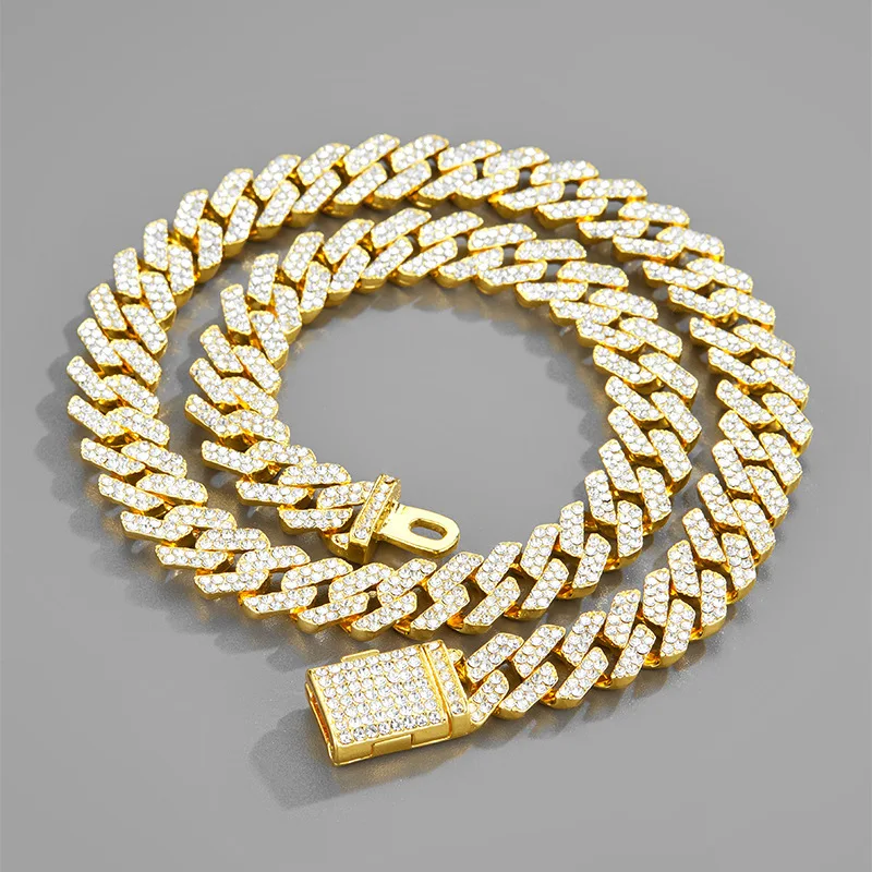 

Factory Wholesale Men's Cuban Link Chain Artificial Diamond Chain Miami Cuban Necklace For Men Bling Hip Hop