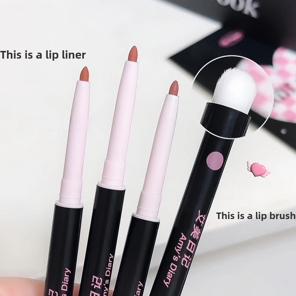 Dwustronny kredka do ust 2w1 z nylonowymi włoskami, odporny na rozmazywanie, wodoodporny, łatwy w użyciu dla początkujących, do wrażliwych ust.