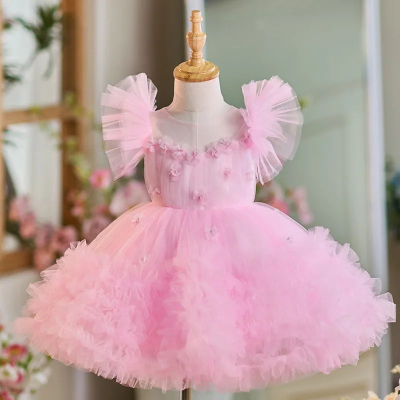 

New Children's Princess Evening Gown Fashionable Flower Design Wedding Birthday Baptism Easter Eid Party Girls Dresses