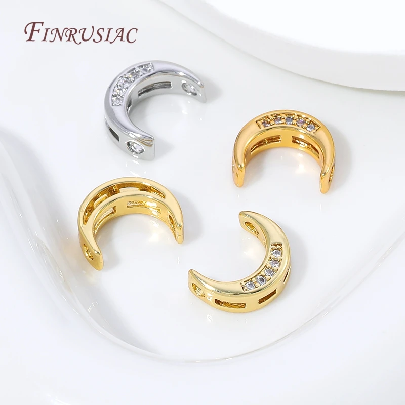 18K Gold Plated Moon Spacer Beads,CZ Inlaid Crescent Moon Beads For DIY Pearl Necklace Bracelet Jewelry Making Findings - view 3
