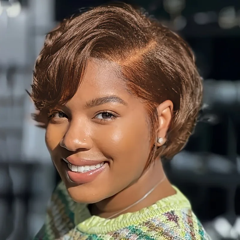 6 بوصة 1b4/اللون البني 150% كثافة شعر ريمي شعر مستعار قصير مستقيم عابث قطع باروكة من شعر طبيعي للنساء الاستخدام اليومي 13x4 شعر مستعار دانتيل