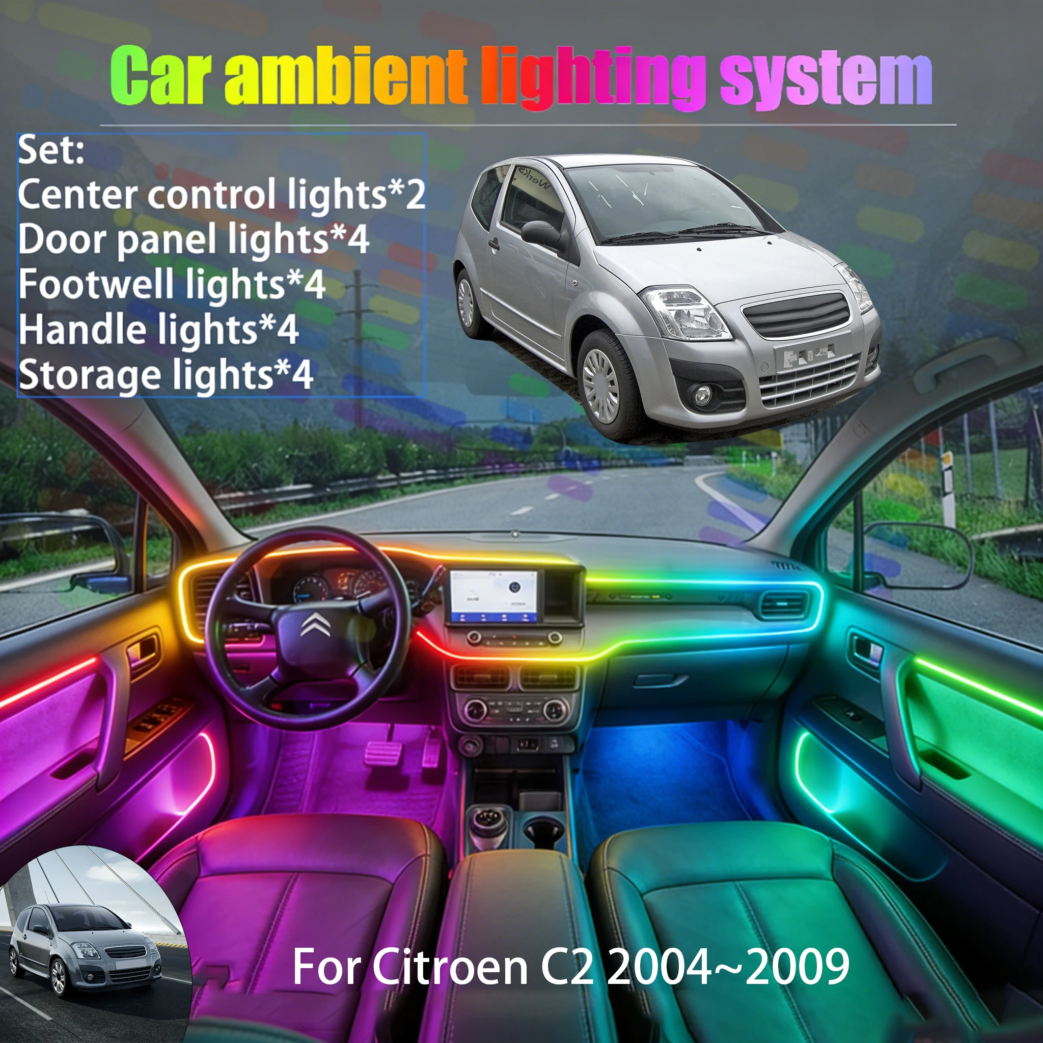 

Для Citroën C2 2004~2009: Комплект светодиодной подсветки салона и багажника 2/18 в 1, USB RGB, с эффектом бегущих огней, автозапчасти