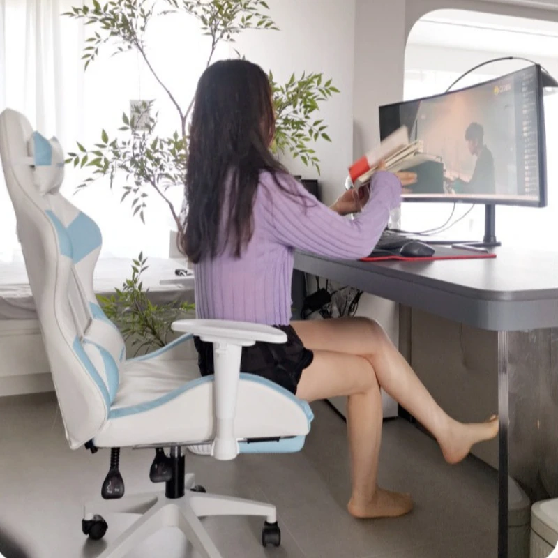 Gaming Chair Ergonomic Reclining 155 Degree Office Chair Adjustable Armrest Swivel Seat High Elastic Cushion for Home