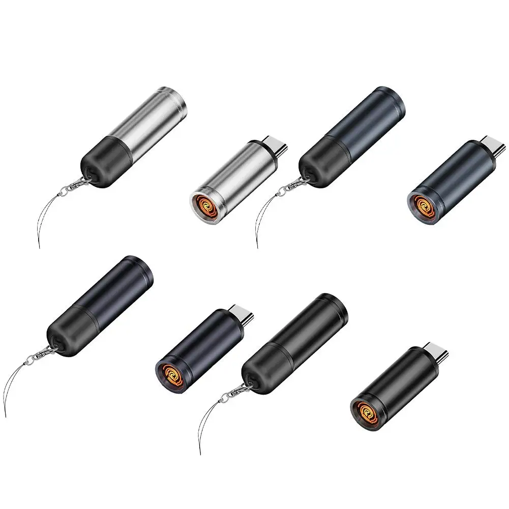 Mini encendedor tipo C, apagado automático para viajes aéreos al aire libre, sin batería, sin llama, adaptador de encendedor de seguridad portátil