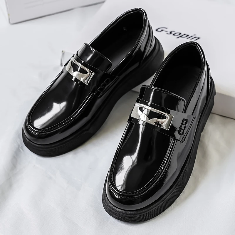 

New Platform Shoes Loafers Shoes Men Thick-soled Wedding Shoes Black Formal Business Shoes Slip-on Leather Increase Casual Shoes