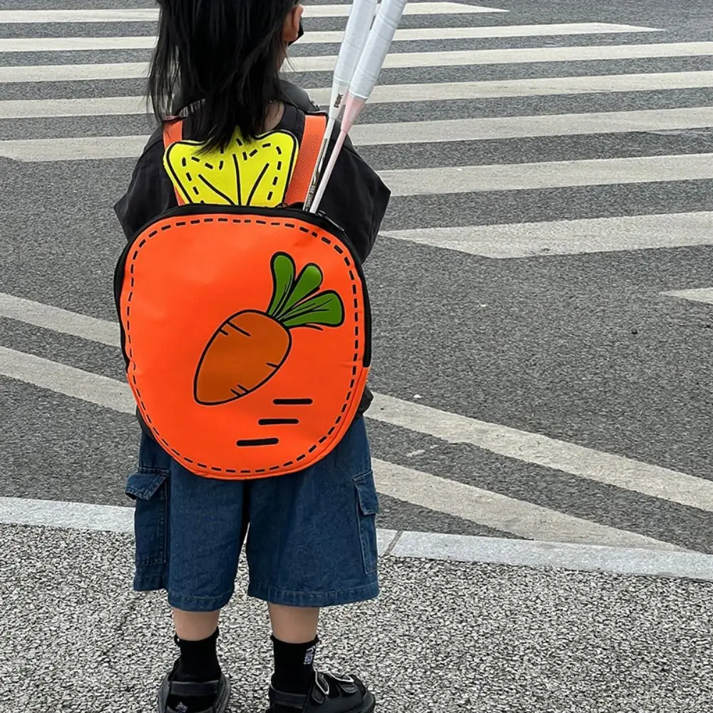 Korean Children's Badminton Bag Cute Nylon Tennis Carrot Bag Sport Lightweight School Backpack Travel