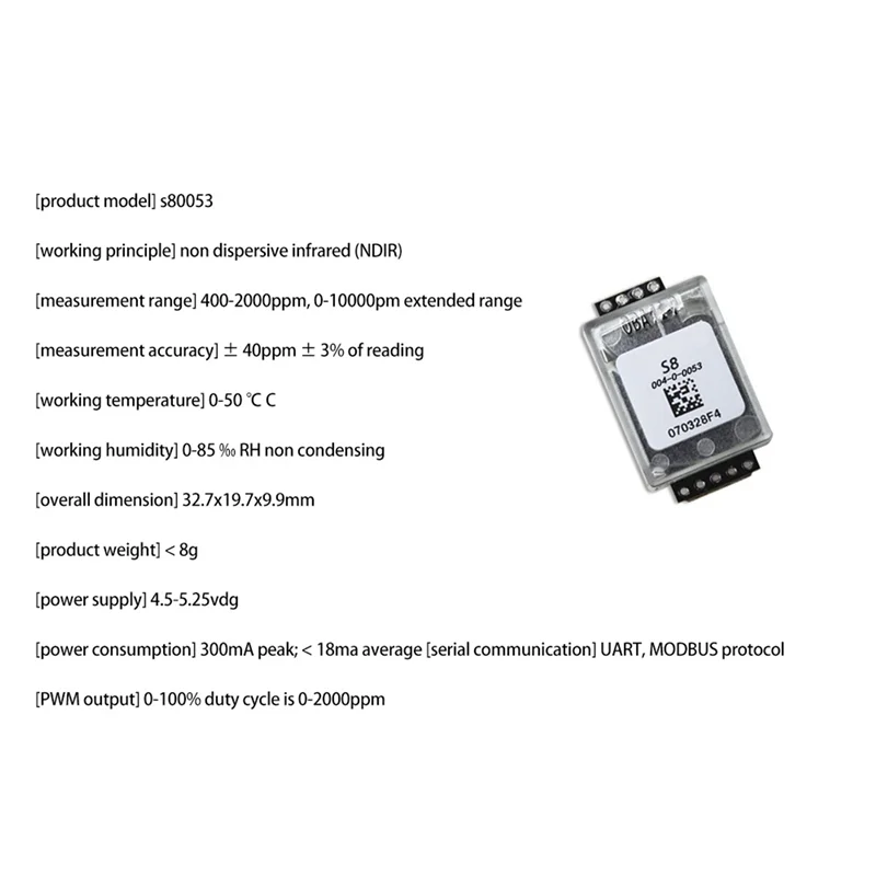 Smart-4X For Senseair S8 004-0-0053 S8-0053 الأشعة تحت الحمراء CO2 ثاني أكسيد الكربون الاستشعار S8 0053