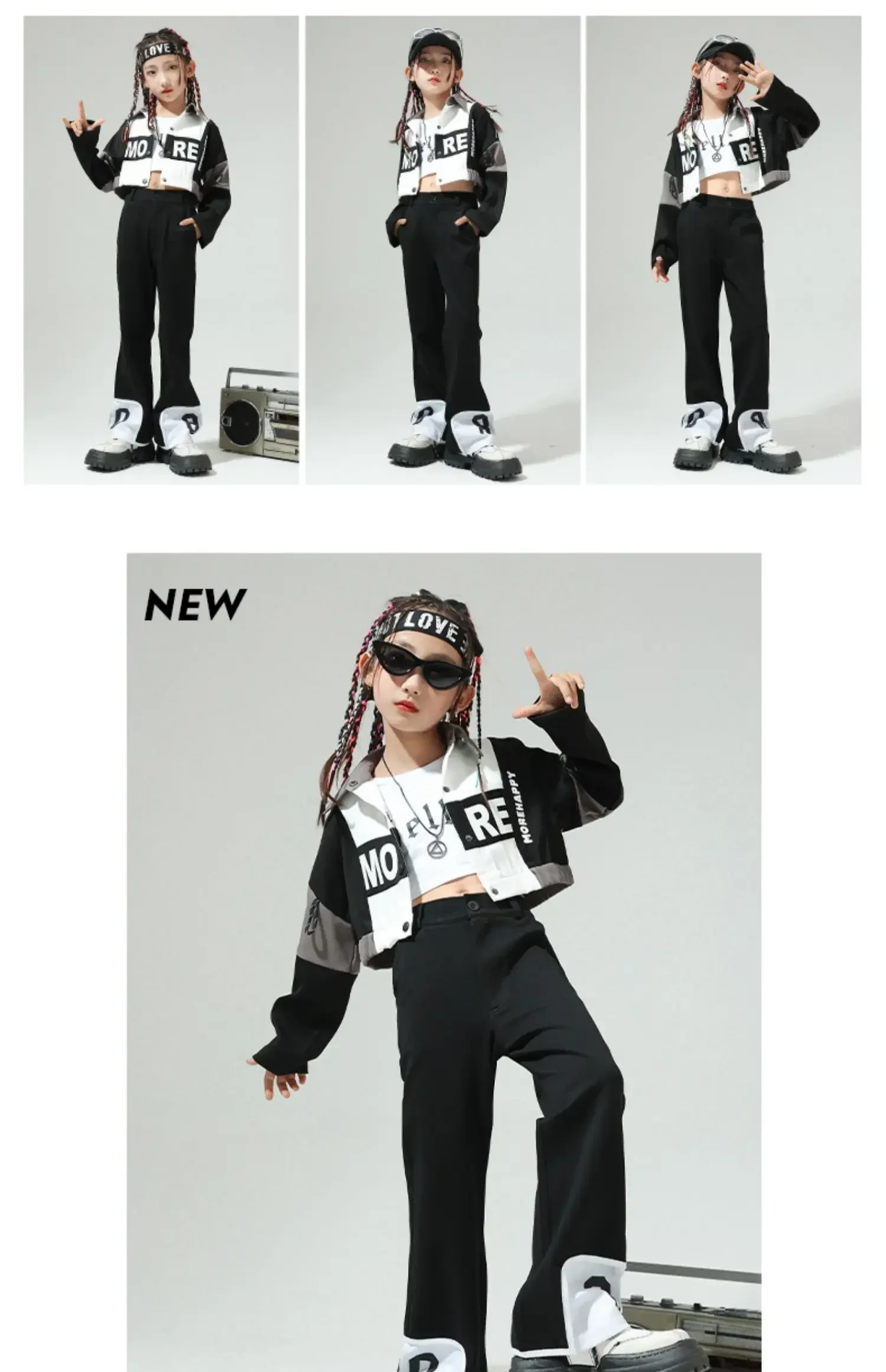 Neues Jazz-Tanzkostüm für Mädchen, modisches Schlaghosen-Set für die Laufstegpräsentation, Hip-Hop-Streetdance-Kostüm für Kinder. – Detail 11
