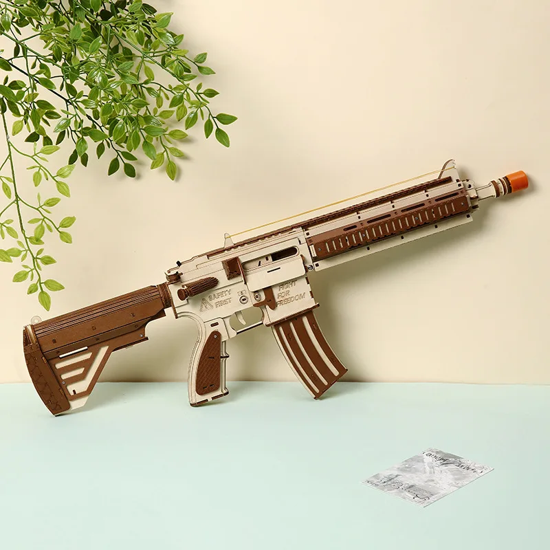 DIY 3D Wooden Puzzle Gun M416D Miniature Model Kits Assembly Jigsaw Puzzles for Friends Boys Birthday Gifts Home Decoration