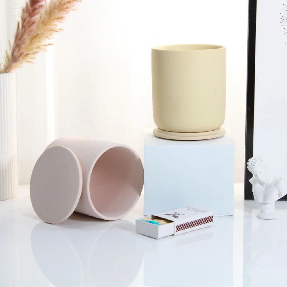 Cylinder Ceramic Candle Jar Candle Container Candlestick Candle Making Scented Decor Meditation Supplies Multi Tea Cup DIY Gift