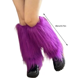 Women Girls Soft Warm Furry Leg Covers Winter Fashion Ensembles Punk Thick Fuzzy Leg Warmers 40cm