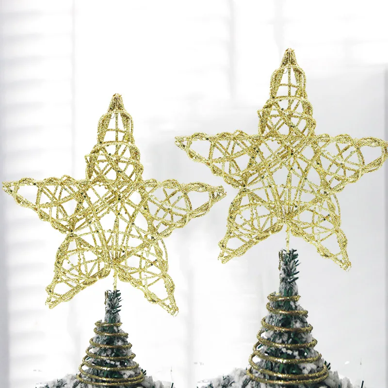 

1 Piece 26*20cm Gold Silver Vine Circle Five Pointed Star Tree Top Christmas Party Supplies Home Decoration Desktop Ornaments