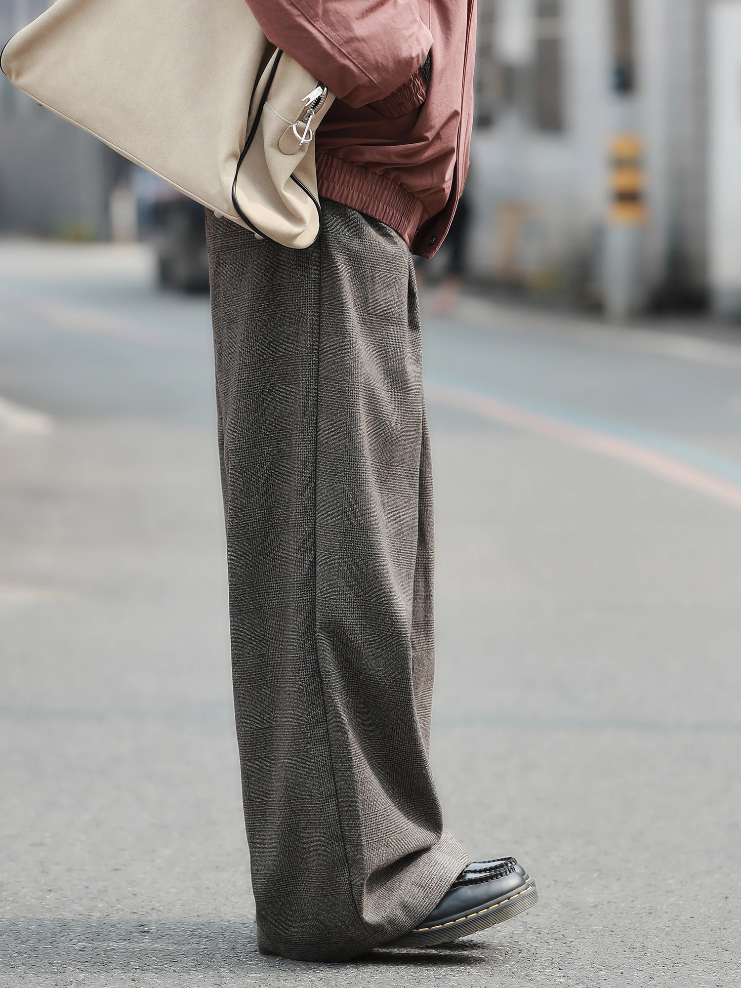 

High Waist Plaid Wide Leg Pants Women's Loose Slimming Versatile Floor Length Suit Straight Casual Long Trousers Trendy