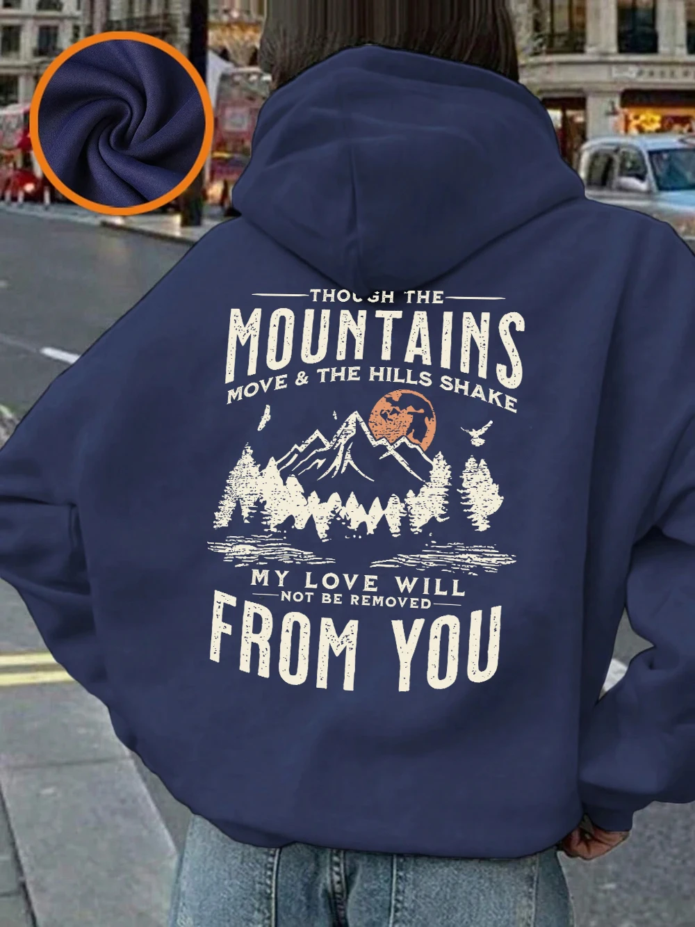 Sweat à capuche imprimé montagnes pour femme, pull chaud en polaire, décontracté, avec poches, vêtements de rue amples, hiver