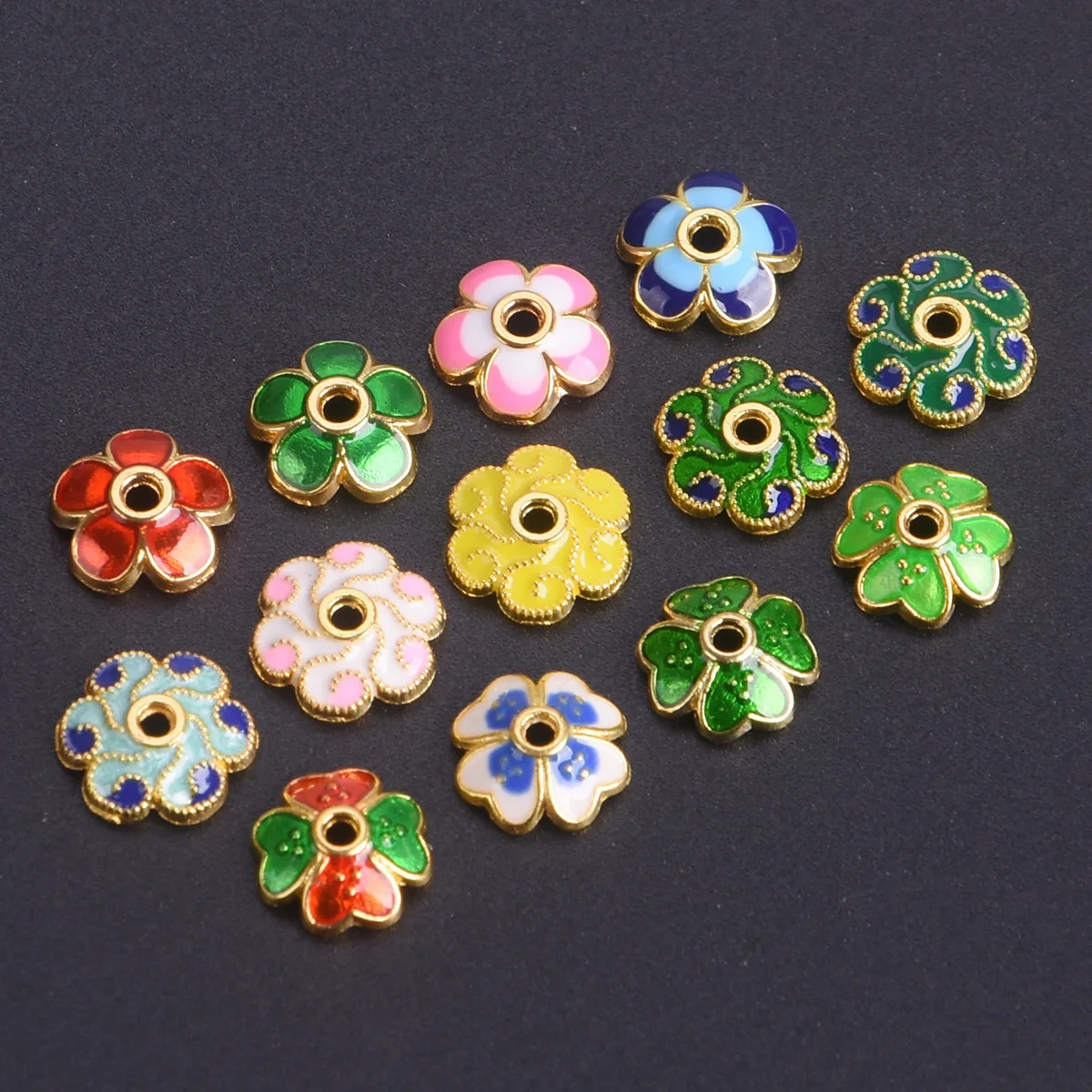 

50pcs 8mm Flower Shape Enamel Gold Color Metal Loose Spacer Beads Caps For Jewelry Making DIY Findings