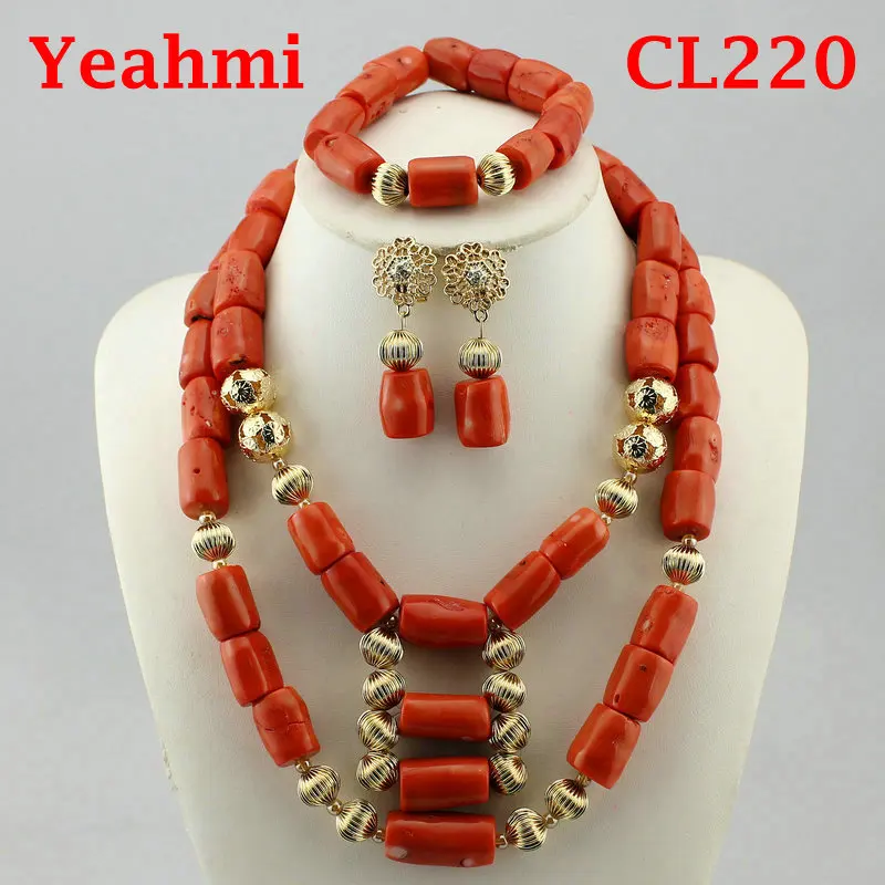 Newly Designed African Costume Jewelry Sets Real Coral  Beads Jewelry Sets Wedding Jewelry Sets