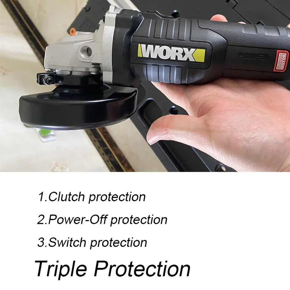 Worx WU808 Wireless Angle Grinder Brushless 20v 100x16mm 8500rpm 3 Speed Adjustable for Cutting Universal Green Battery