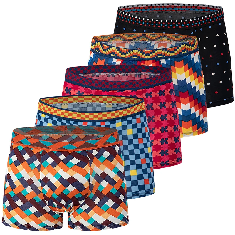 4/5piece Men's Colorful Patterned Fashionable Casual Boxer Shorts Loose And Comfortable Oversized Underwear Elastic Waist Shorts