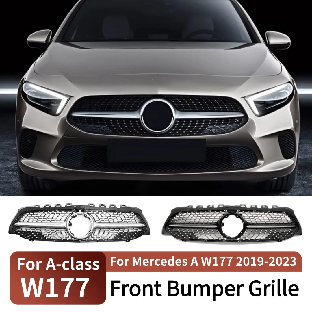 

For Mercedes Benz A Class W177 2019-2023 Diamond Style Front Inlet Grille Hood Mesh Bumper Grill Grid Trim Tuning Accessories