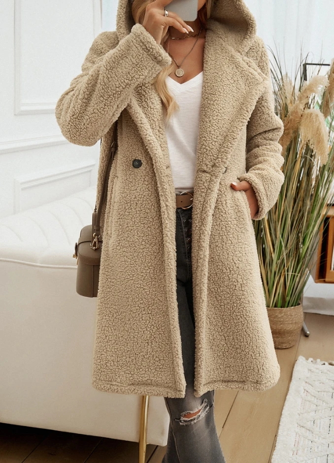 Elegant New Fashion 2024 Autumn Winter Casual Temperament Long Loose Hooded Knitted Jacket Coat Top Female Clothing