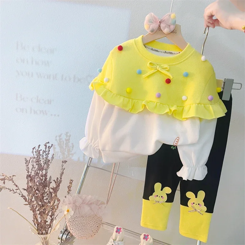 Autumn Kids Clothing Sets for Baby Girls Clothes Outfits Infant Lace T Shirt Pants 2 Pcs Suit Cartoon Children Sportswear