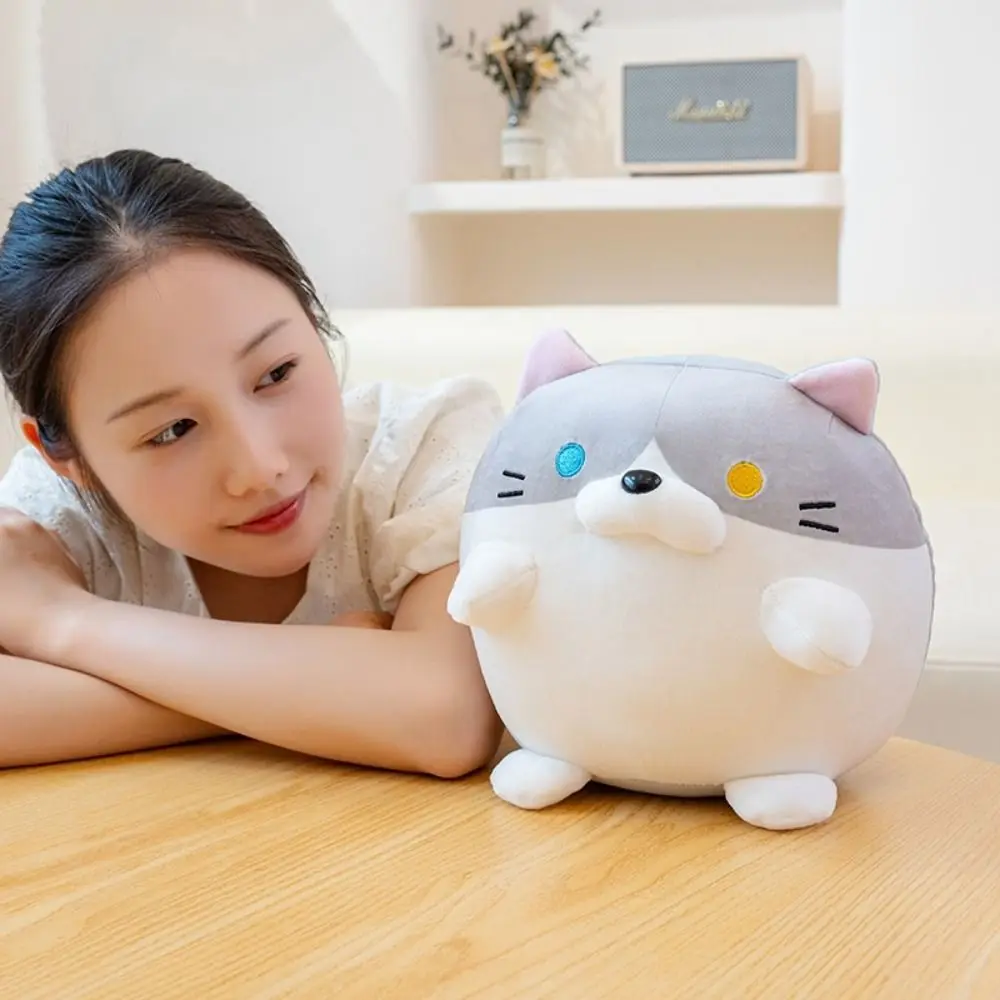 Cuscino circolare per pisolino con palla per gattino, cartone animato, faccia per gattino, cuscino per riposo da tavolo, soffice e morbido cuscino in peluche con palla per gattino