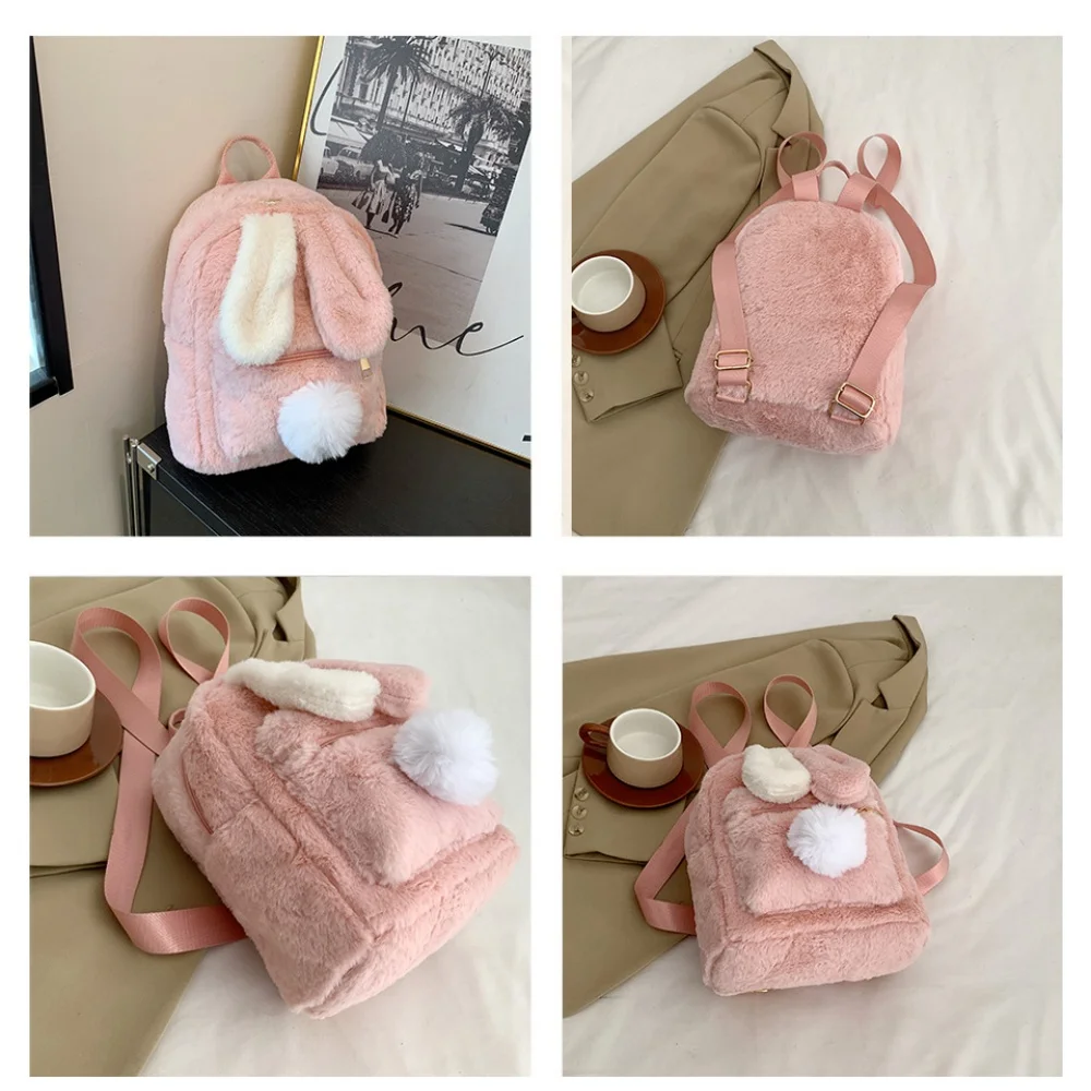 3pcs Mini Backpack For Women Girls Cute Fluffy Plush Rabbit Ears Schoolbag Casual Bookbag Small Bunny Travel Daypacks