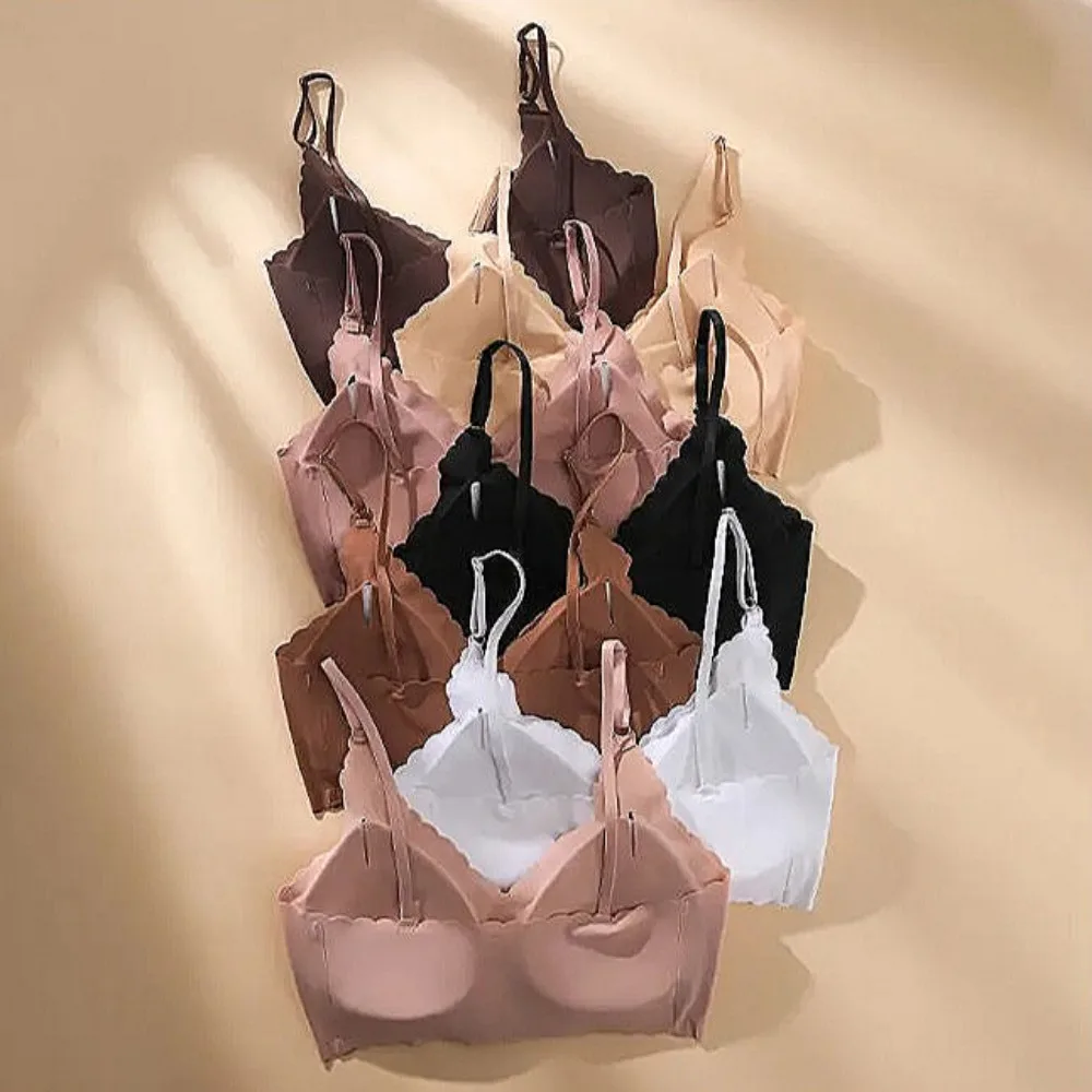 6 barev Nové ledové hedvábné spodní prádlo Pohodlná podprsenka Bez kostic Polstrovaná Vlnitý okraj Neviditelné jóga Oblečení Dámská podprsenka Bezešvá Prodyšná Dámská podprsenka - náhled 4