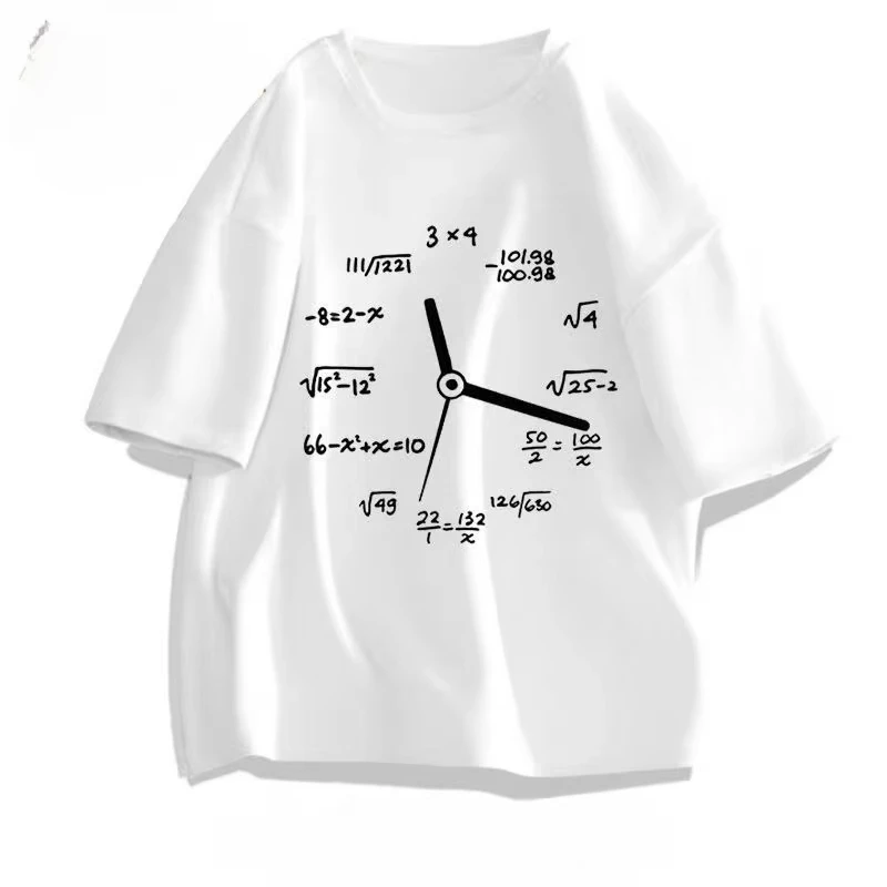 American Design Short-sleeved T Summer Mathematical Formula Clock Print Men's and Women's Versatile Tops Funny Clothes