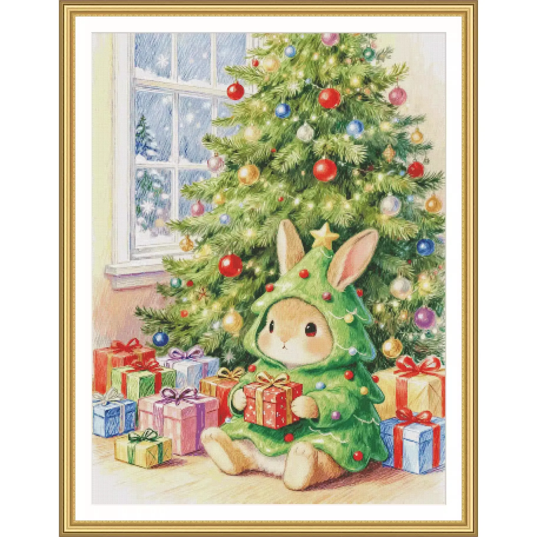 

ZZ8025 - Happy Christmas Rabbit 11CT 14CT 16CT 18CT Print On Canvas Cross Stitch DIY Set Kit Needlework Embroidery 126 Colors