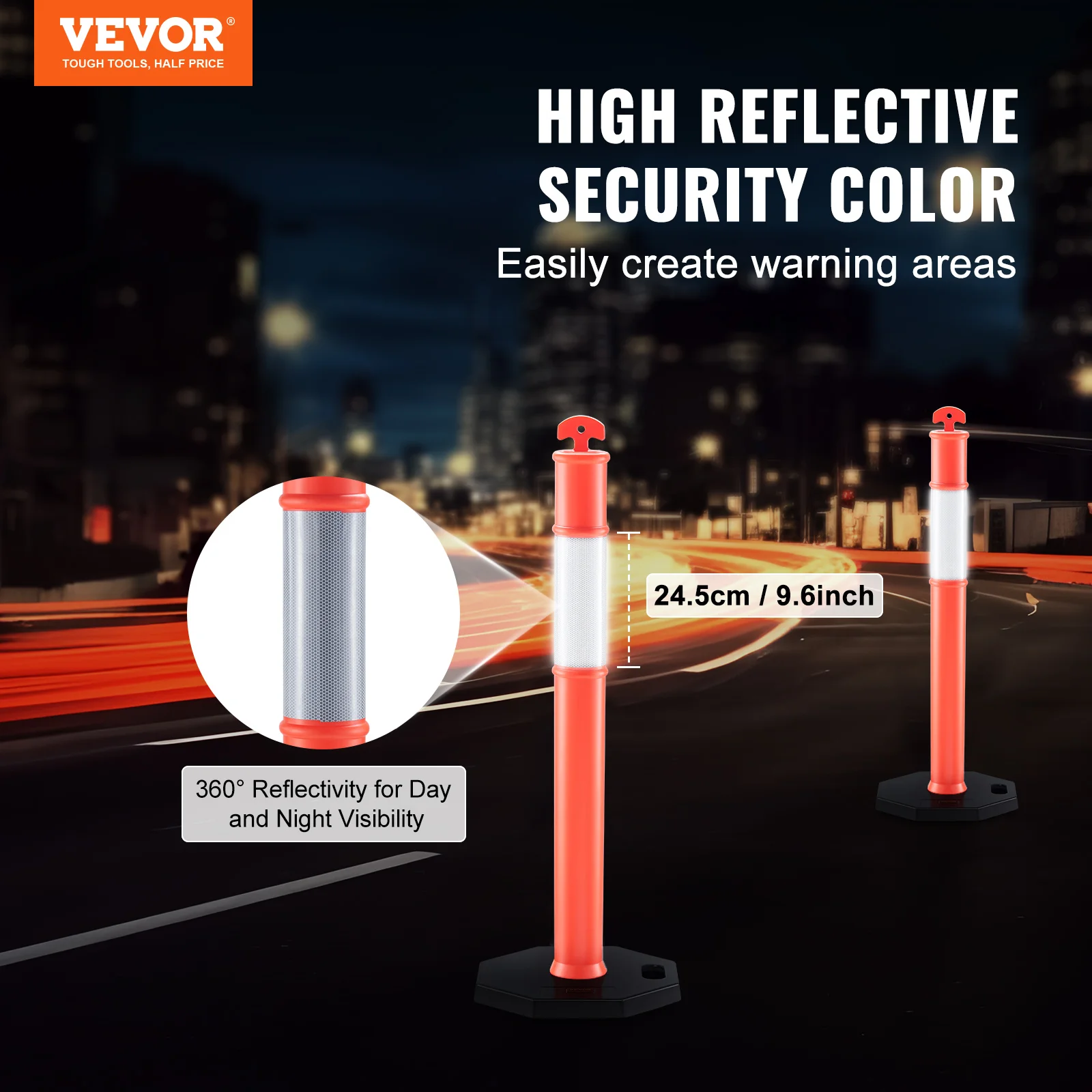 VEVOR 2 Pack Traffic Safety Delineator Barrier with 16.93 x 16.93 in Rubber Base for Traffic Control Warning 