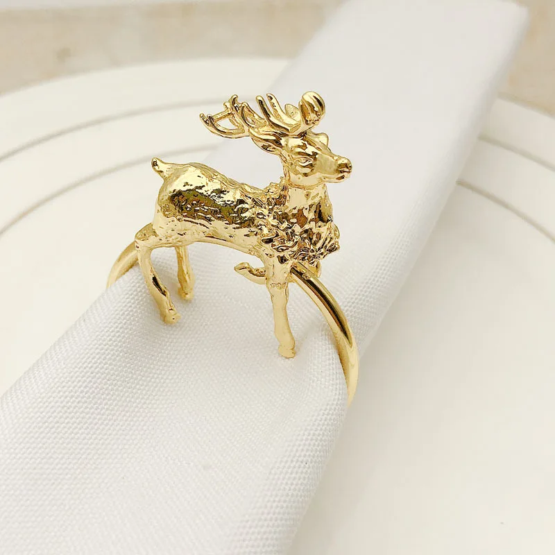 

8PCS New Christmas Fawn Napkin Ring Gold Silver Napkin Ring Metal Napkin Buckle Suitable For Wedding Holiday Party Supplies