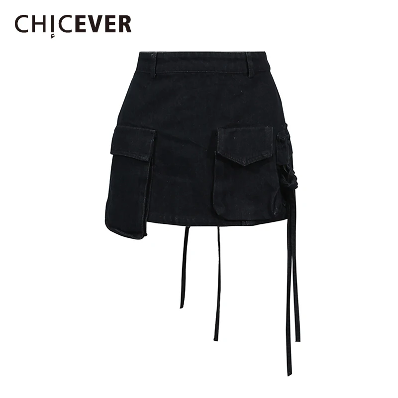 

CHICEVER Solid Color Spliced Pocket Design Women's Skirt High Waisted Spliced Lace Up Slim Fit Casual Style Half Skirt Fashion