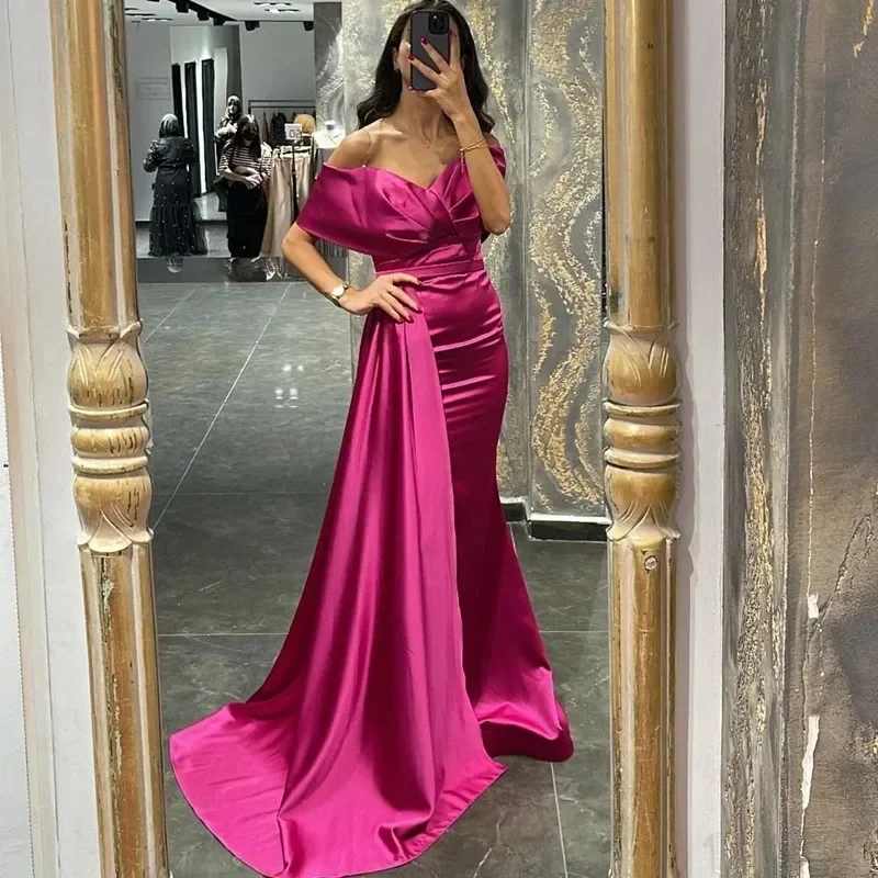 

Customized Sexy Prom Dresses with Train Off The Shoulder Mermaid Evening Formal Party Gowns Saudi Arabia Robe De Soriee Vestidos