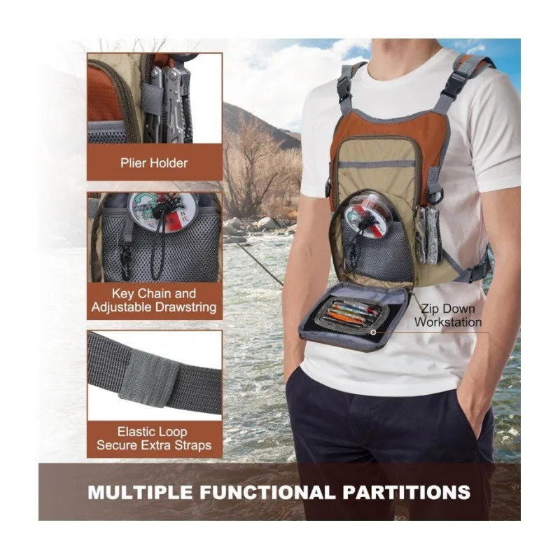 Waterproof Fishing Chest Bag, Large Capacity Tackle & Rod Storage Lightweight Vest Pack for Wild Fly Fishing view 5