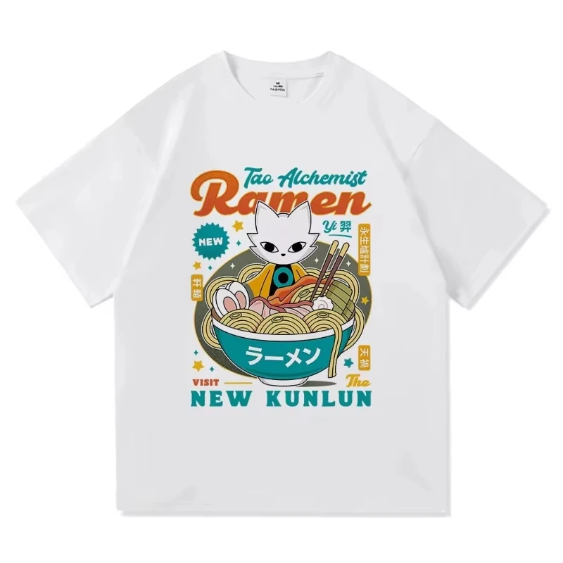 Funny Cute Nine Sols Yi Ramen T Shirt Men_Women Japanese Anime Noodles T-Shirt Unisex Video Game Vintage Sand Cotton Tees Shirts