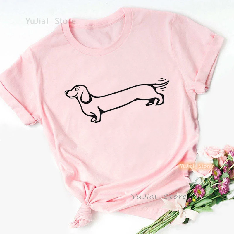 Dachshund/Doberman Pinscher/Chihuahua/Cavalier King Charles Spaniel Animal Print T Shirt Girls Harajuku Kawaii Dog Pink Tshirt