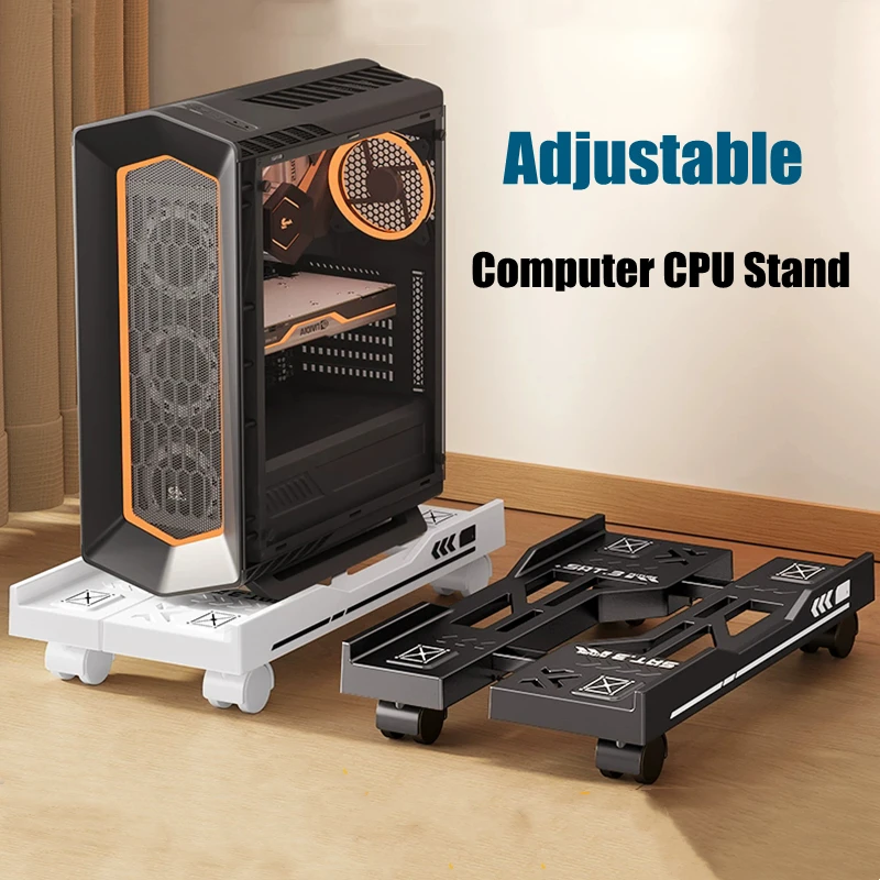 

Регулируемая подставка для компьютерной башни под столом на колесиках на колесиках — съемная подставка для процессора, ослепительный черно-белый поднос для компьютера