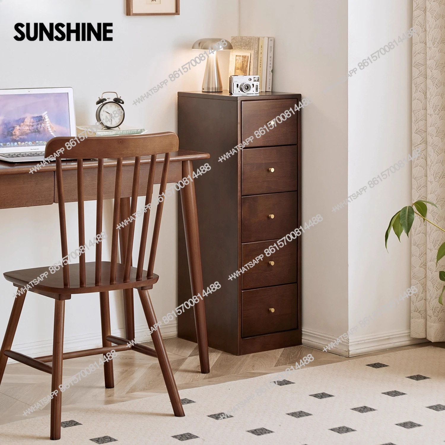 Nordic solid wood crevice cabinet walnut color living room drawer cabinet ultra-narrow chest of drawers